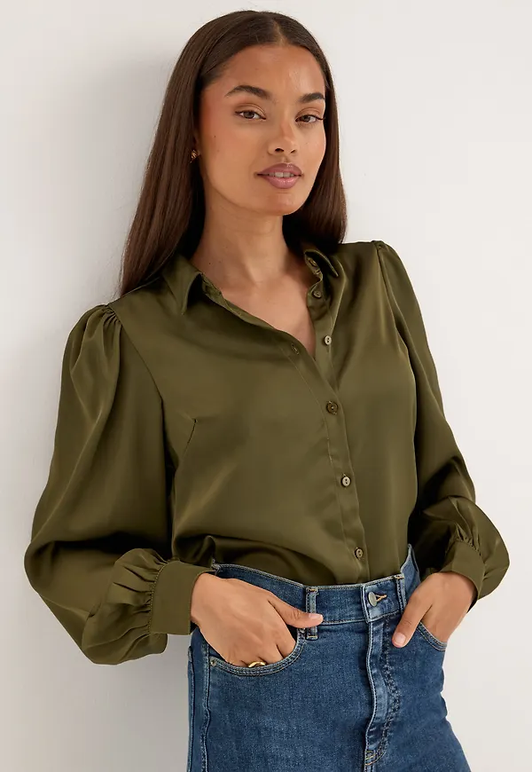 Puff Sleeve Satin Shirt