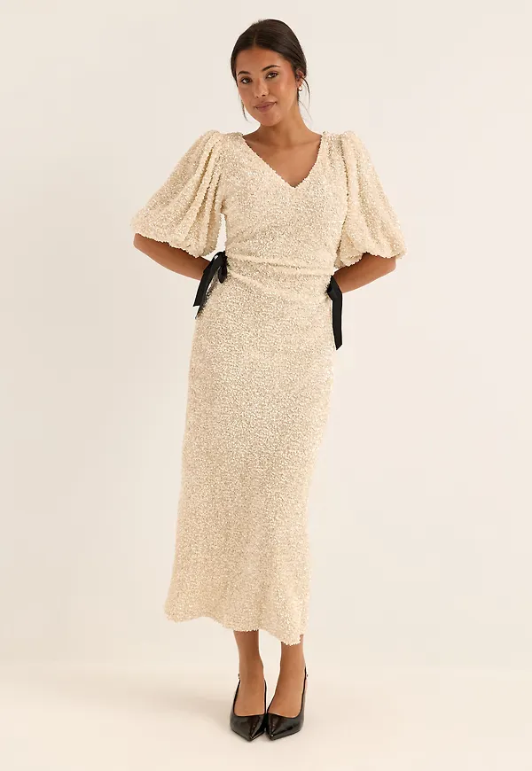 Puff Sleeve Sequin Ankle Dress