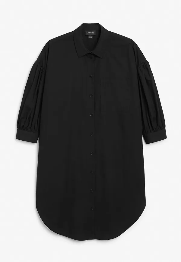 Puff sleeve shirt dress - Black