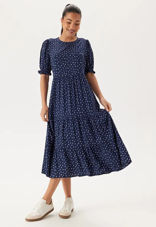 Puff Sleeve Viscose Midi Dress