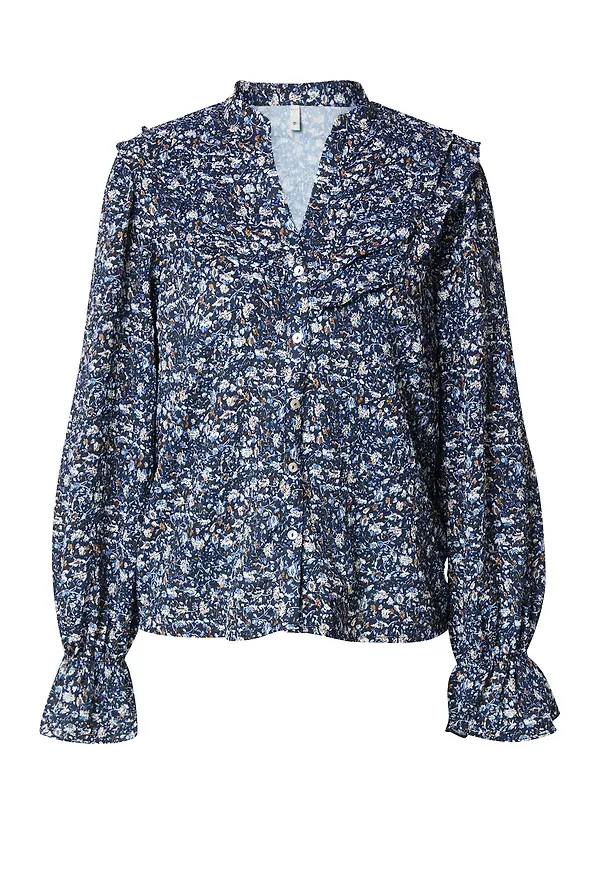PULZ Jeans Blus blå / brun / vit