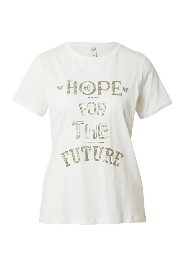 PULZ Jeans T-shirt 'HOPE ' khaki / vit
