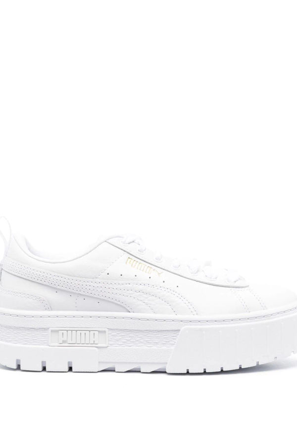 PUMA låga grova lädersneakers med logotyp - Vit