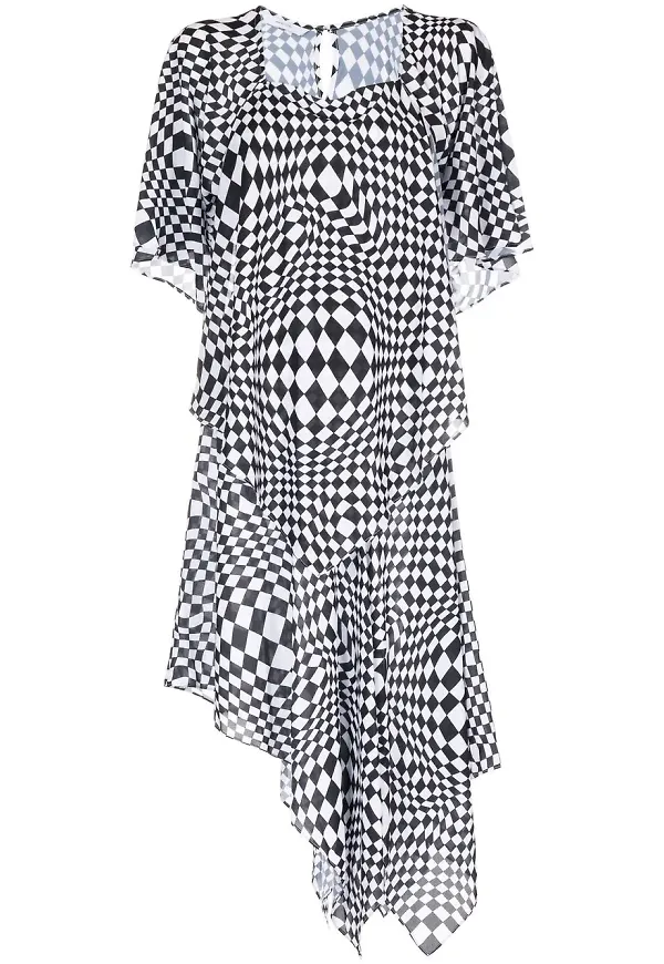 pushBUTTON asymmetrisk klänning med geometriskt tryck - Svart