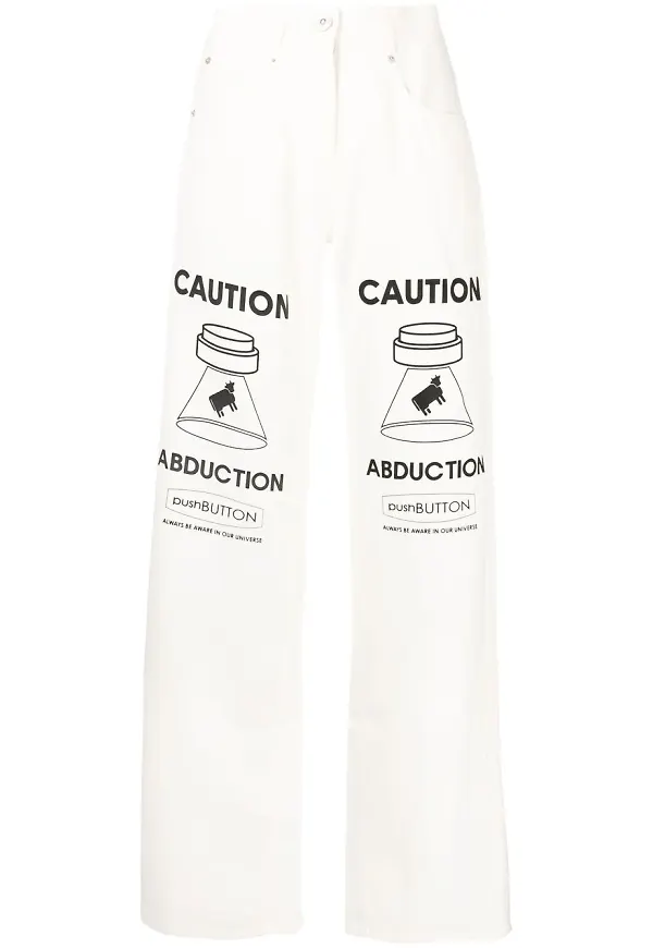 pushBUTTON straight-jeans med grafiskt tryck - Vit