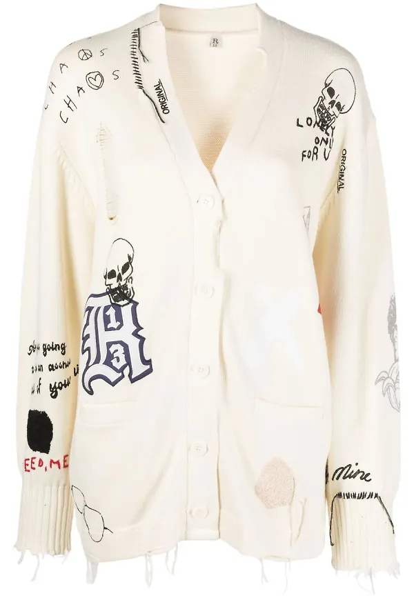 R13 broderad kofta med slitning - Vit