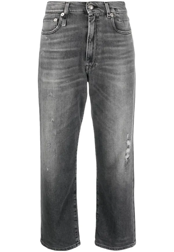 R13 croppade boyfriend-jeans - Grå