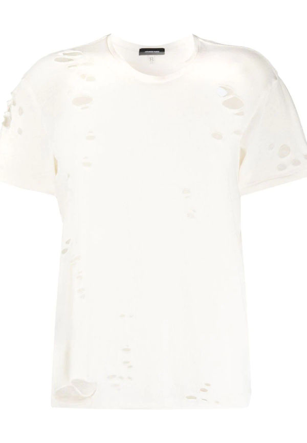 R13 Destroyed t-shirt med rundad hals - Neutral