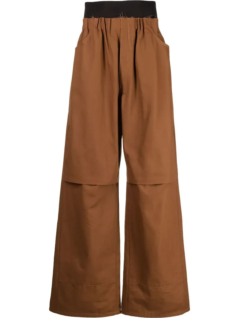 Raf Simons vida byxor med draperad midja - Brun