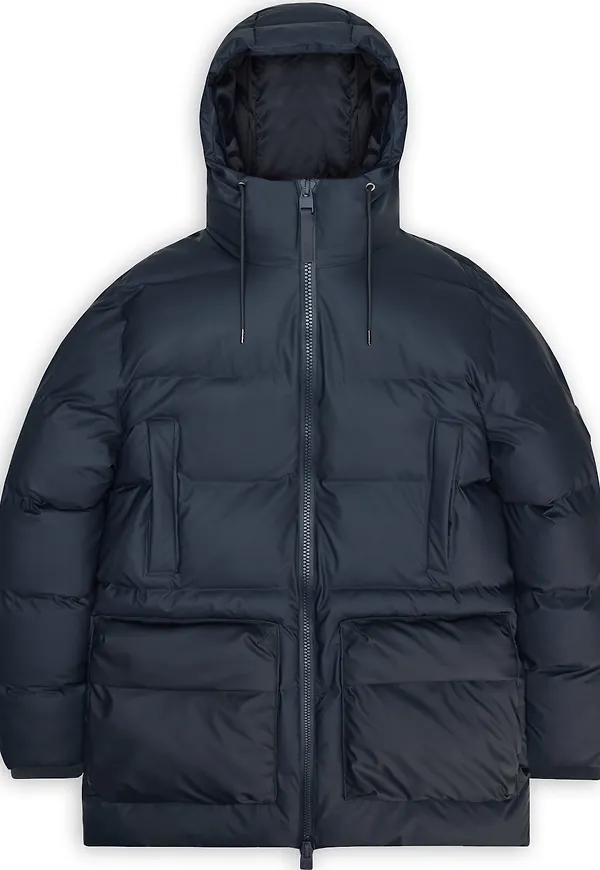 Rains Unisex Alta Long Puffer Cargo Jacket W3T4 Navy