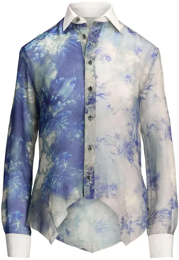 Ralph Lauren Collection blommig sidenskjorta - Blå