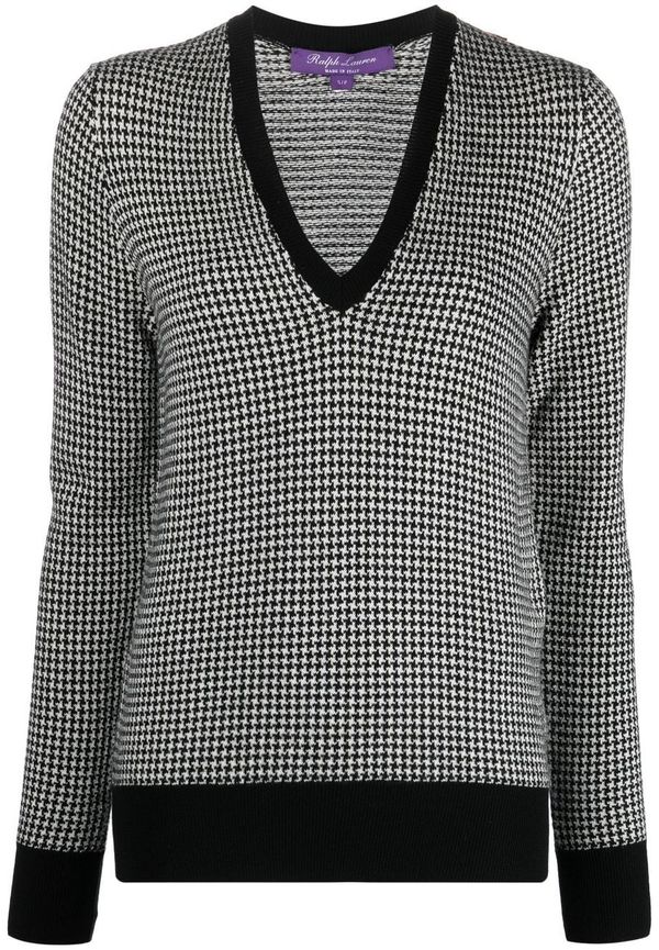 Ralph Lauren Collection hundtandsmönstrad v-ringad tröja - Svart
