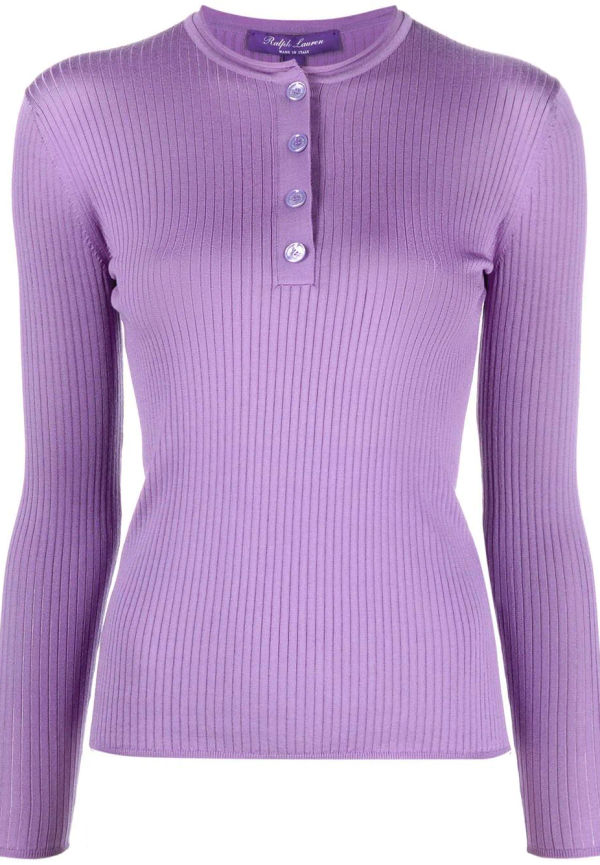 Ralph Lauren Collection ribbstickad tröja med rundad hals - Lila