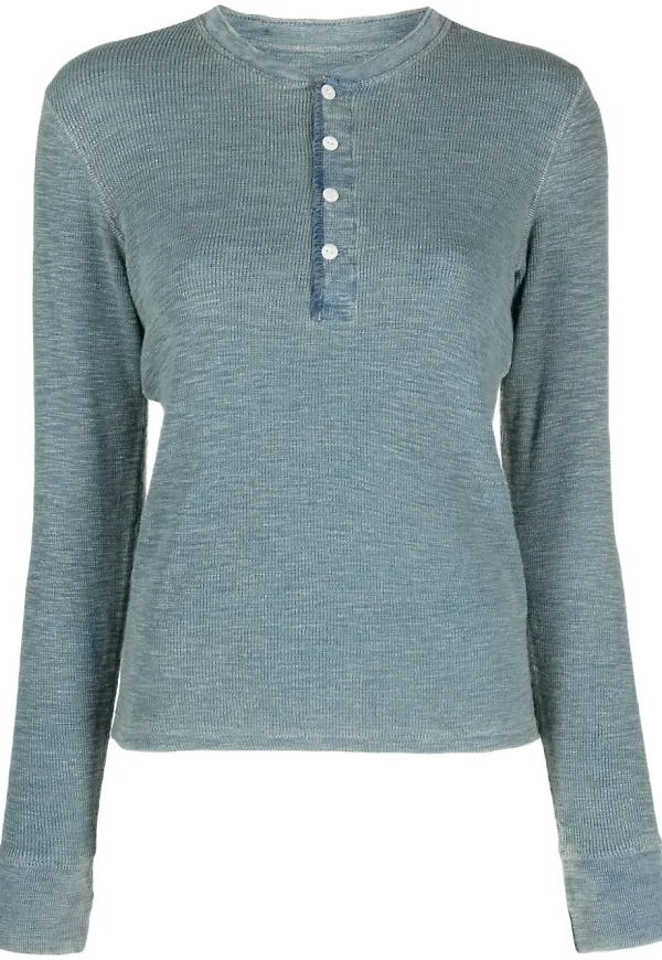 Ralph Lauren RRL finribbad långärmad t-shirt - Blå