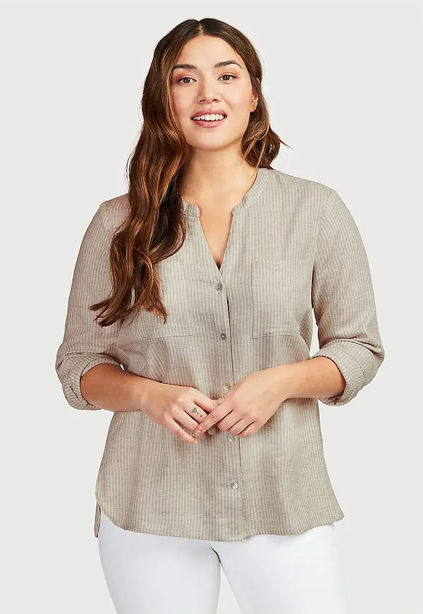 Randig blus i linnemix
