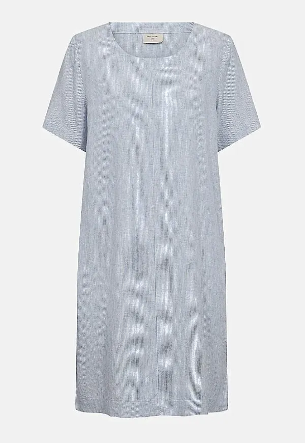 Randig linneklänning med fickor