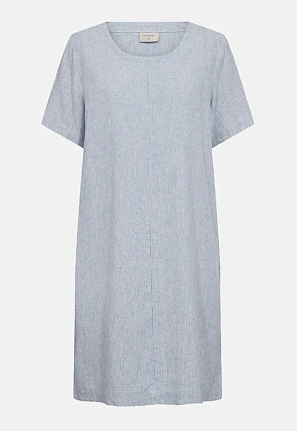 Randig linneklänning med fickor