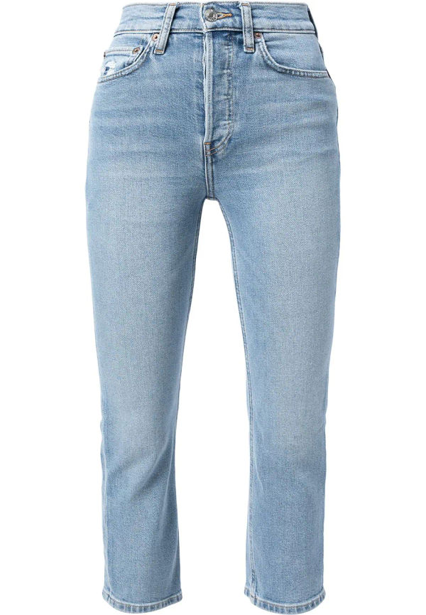 RE/DONE beskurna skinny-jeans med hög midja - Blå