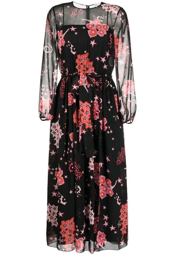 RED Valentino blommig midiklänning - Svart