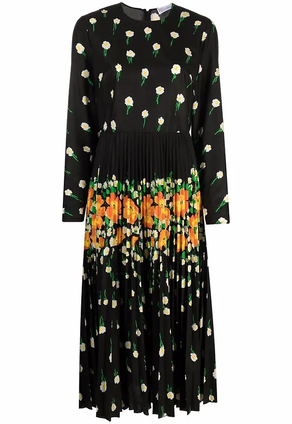 RED Valentino blommig plisserad klänning - Svart