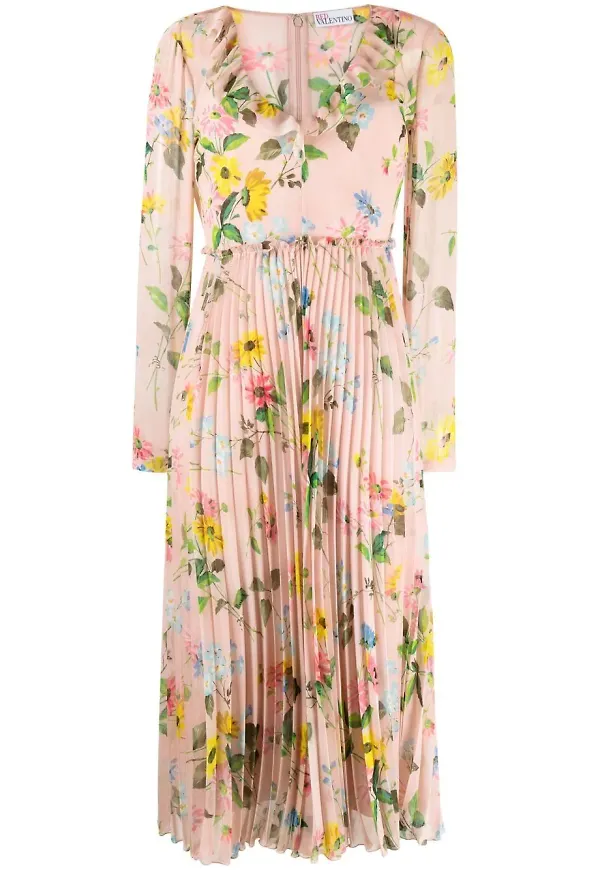 RED Valentino blommig plisserad midiklänning - Rosa