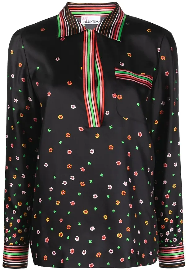 RED Valentino blommig sidenblus - Svart