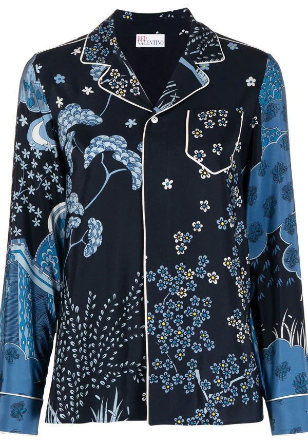 RED Valentino blommig sidenskjorta - Blå