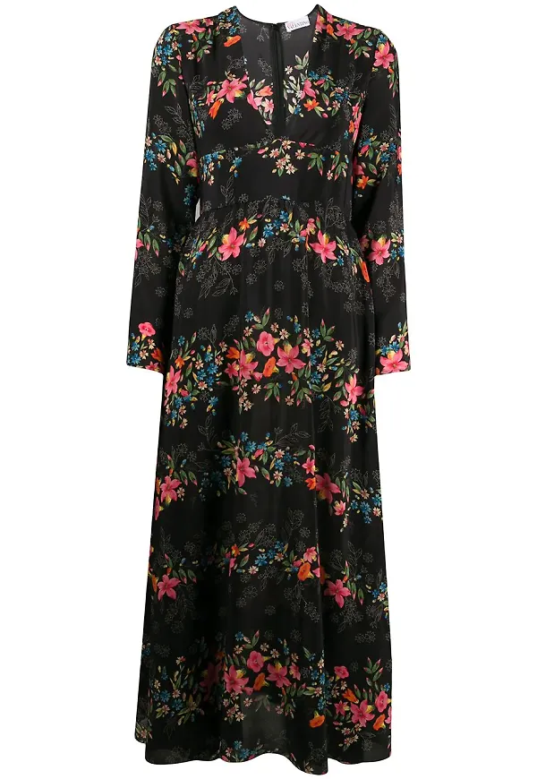 RED Valentino blommig v-ringad klänning - Svart