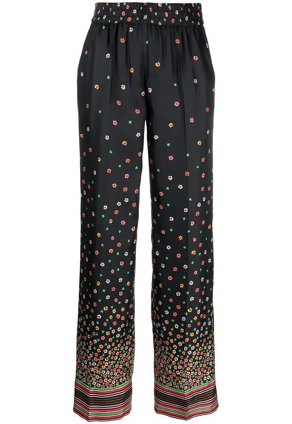 RED Valentino blommiga sidenbyxor - Svart