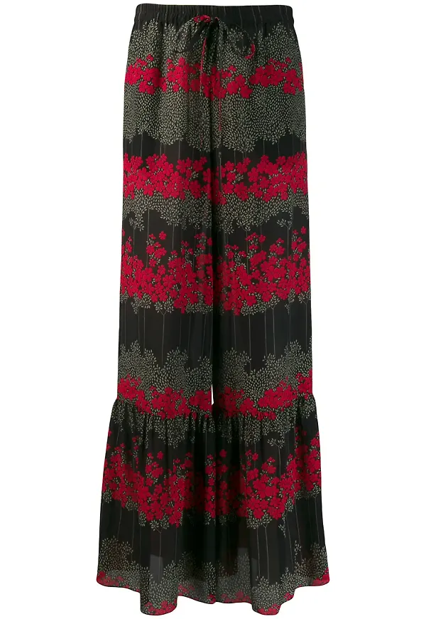 RED Valentino blommiga utsvängda byxor - Svart