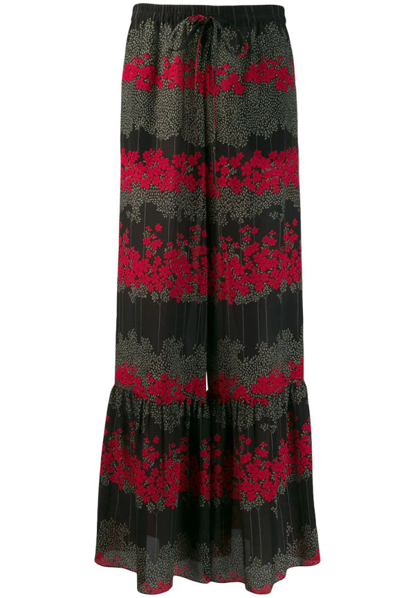 RED Valentino blommiga utsvängda byxor - Svart