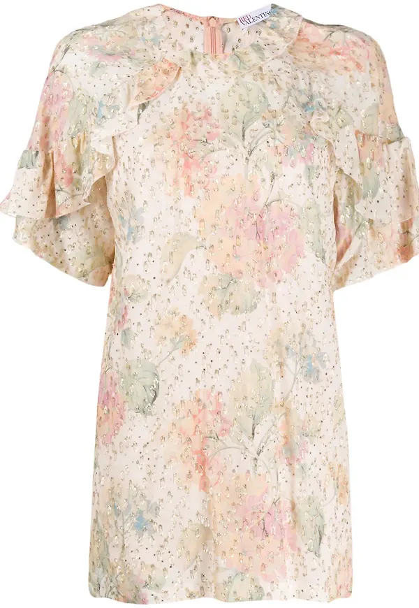 RED Valentino blus med blomsterbrodyr - Neutral