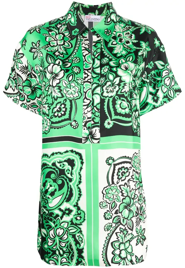 RED Valentino blus med botaniskt tryck - Grön