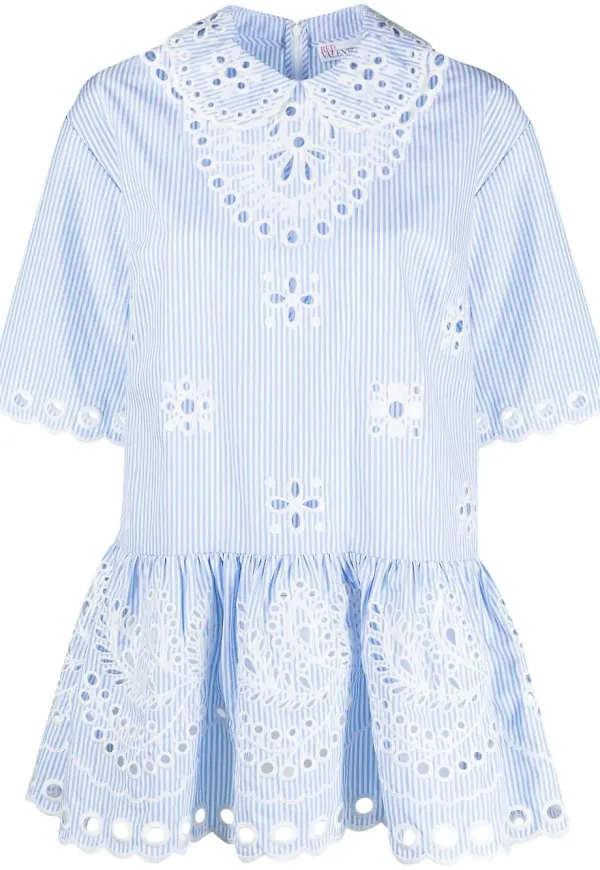 RED Valentino blus med brodyr - Blå