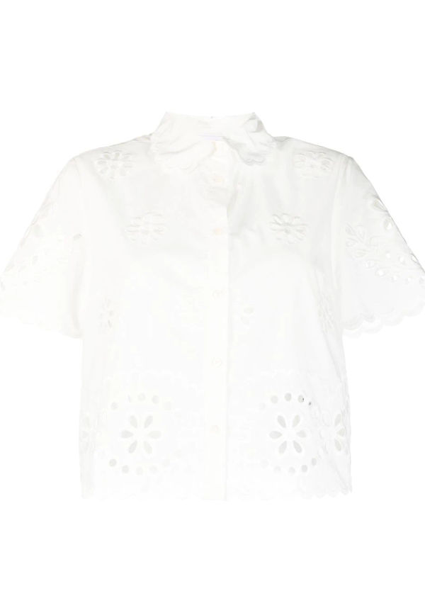 RED Valentino broderie anglaise cropped shirt - Vit