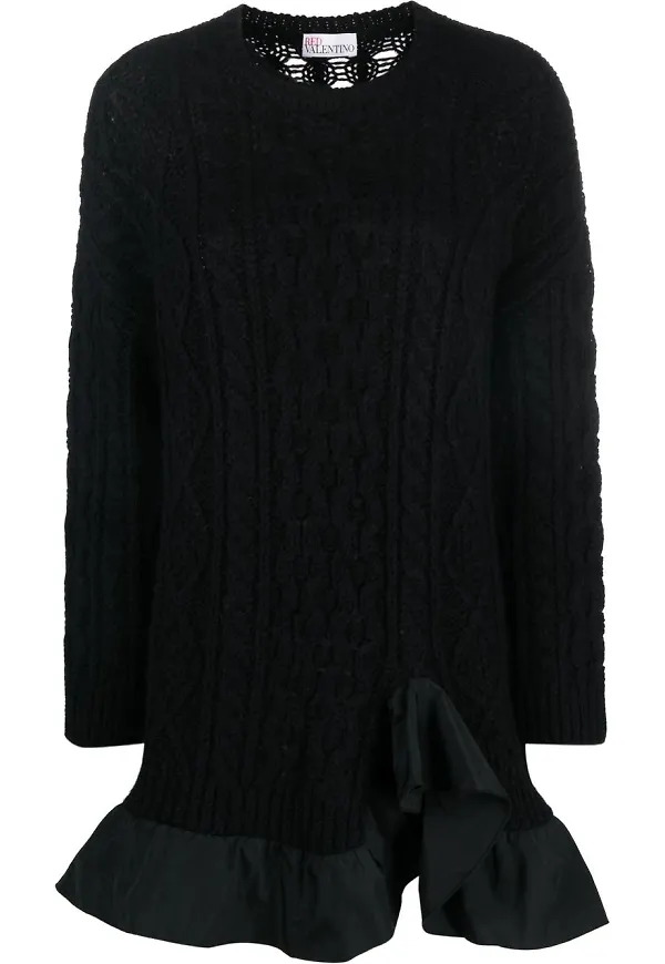 RED Valentino glesstickad tröja med peplumfåll - Svart