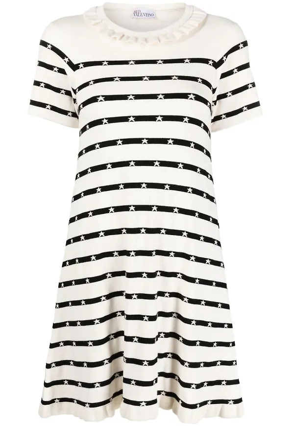 RED Valentino intarsiastickad utsvängd miniklänning - Neutral