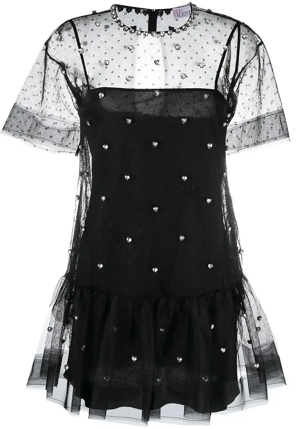 RED Valentino kortärmad minikänning med strass - Svart