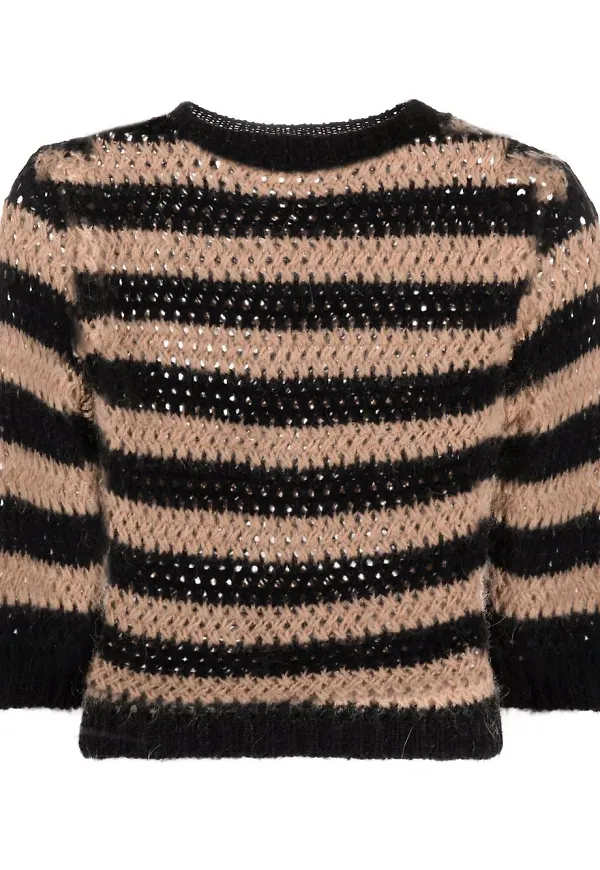 RED Valentino kortärmad topp med horisontella ränder - Svart