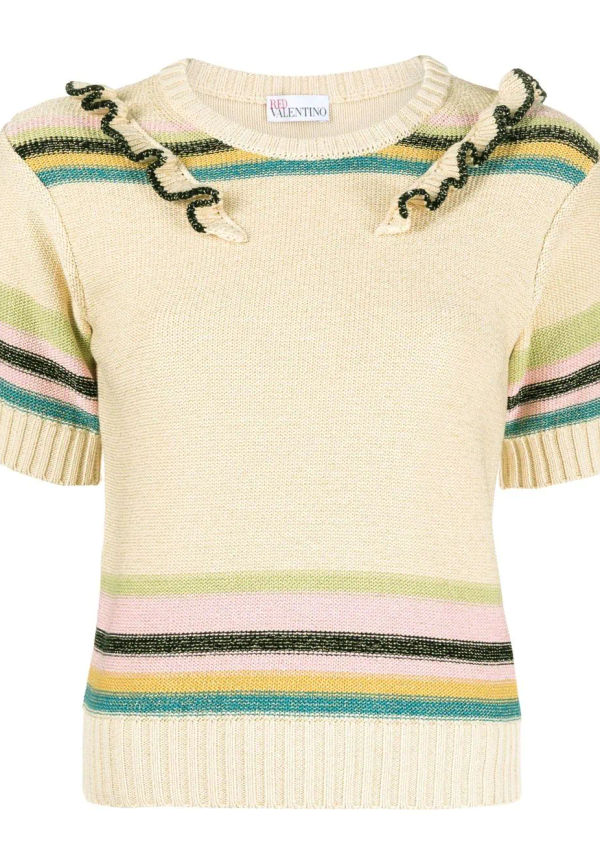 RED Valentino kortärmad tröja med volang - Neutral