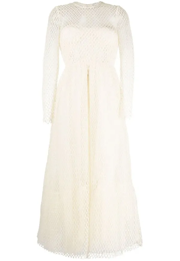 RED Valentino långärmad midiklänning i mesh - Neutral