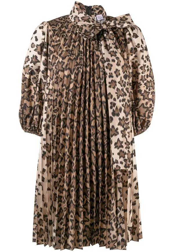 RED Valentino leopardmönstrad plisserad klänning - Brun
