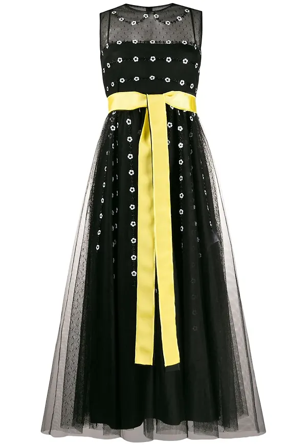 RED Valentino lång blommig tyllklänning - Svart