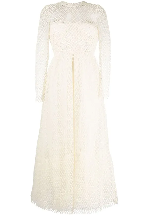 RED Valentino långärmad midiklänning i mesh - Neutral