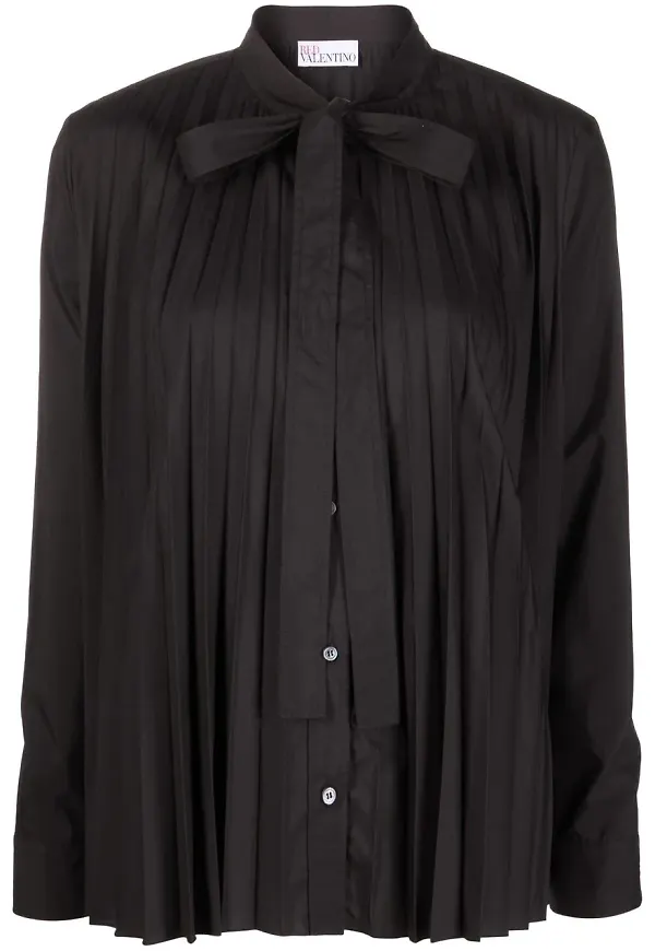 RED Valentino långärmad plisserad blus - Svart