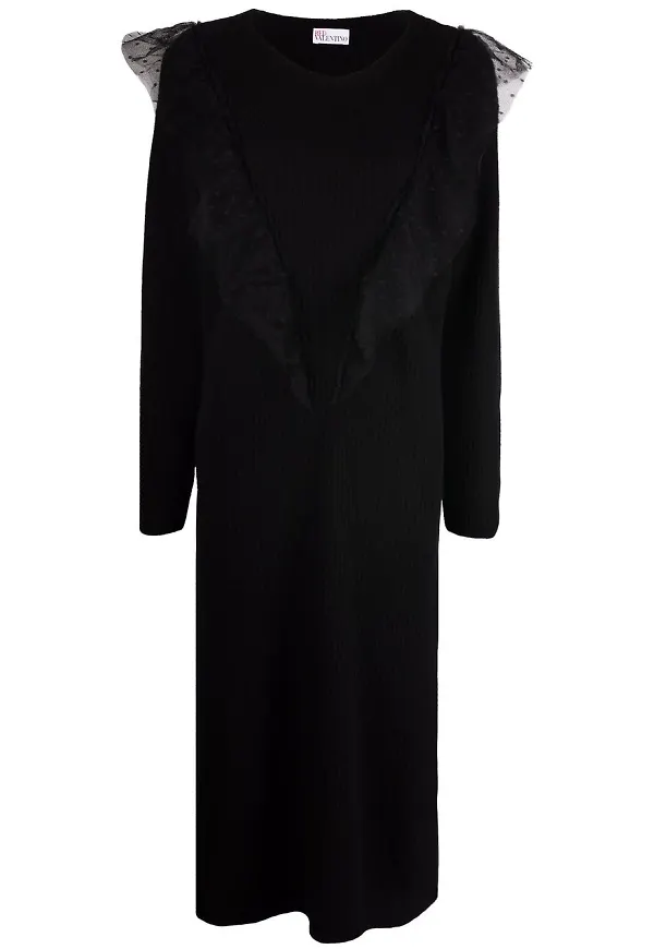 RED Valentino långärmad ribbstickad klänning - Svart