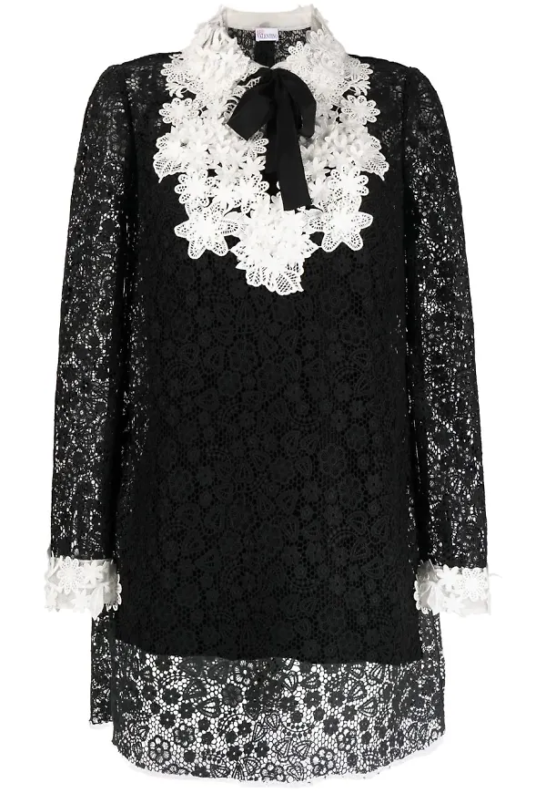 RED Valentino långärmad spetsklänning - Svart