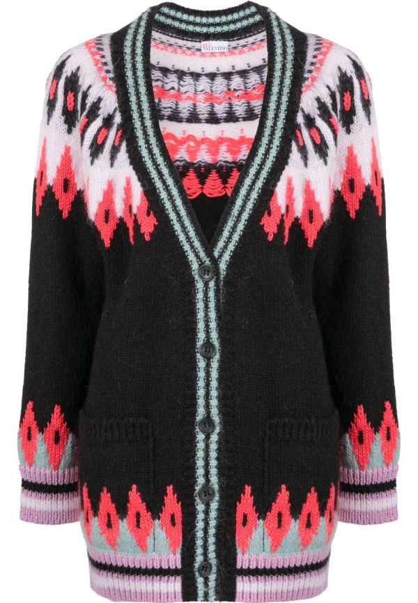 RED Valentino mönstrad intarsiastickad kofta - Svart