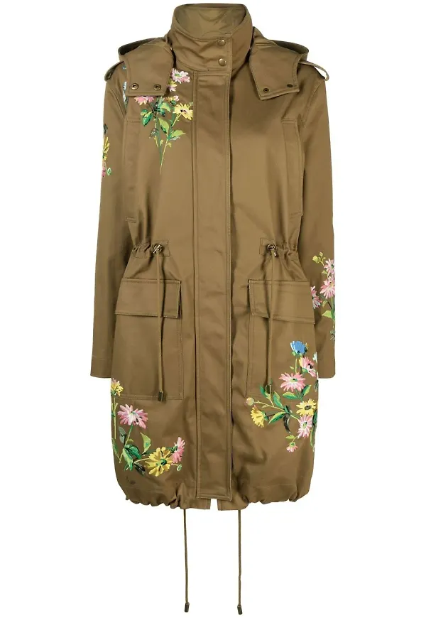 RED Valentino parkas med blomsterbrodyr - Grön