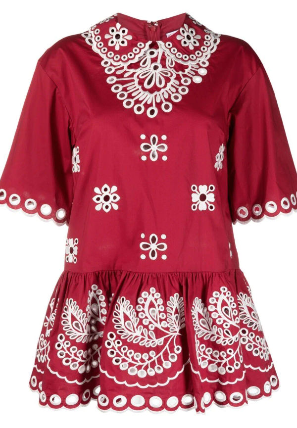 RED Valentino peplumblus med engelsk brodyr - Röd